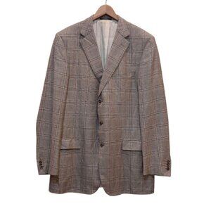 Baumans Ermenegildo Zegna Blazer Sport Coat 3-Button Linen Wool Checked‎ Blazer